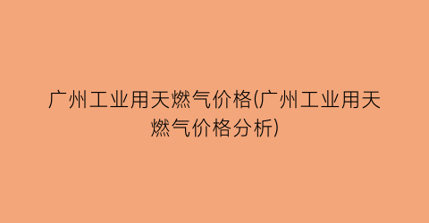 广州工业用天燃气价格(广州工业用天燃气价格分析)
