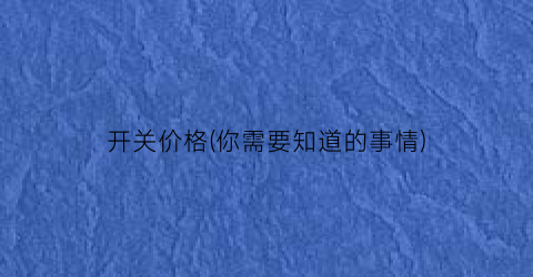 开关价格(你需要知道的事情)