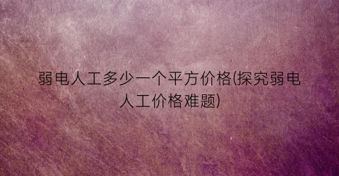 弱电人工多少一个平方价格(探究弱电人工价格难题)