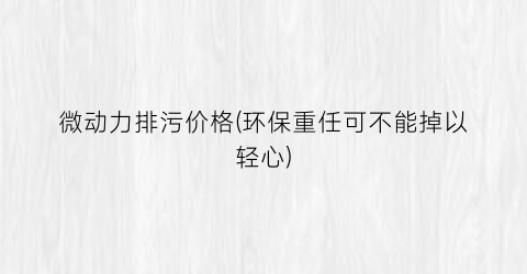 微动力排污价格(环保重任可不能掉以轻心)