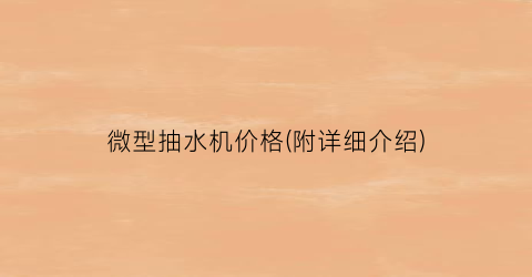“微型抽水机价格(附详细介绍)