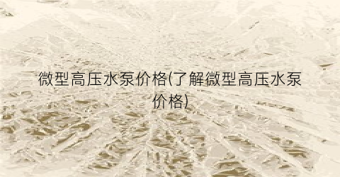 微型高压水泵价格(了解微型高压水泵价格)