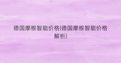 德国摩根智能价格(德国摩根智能价格解析)