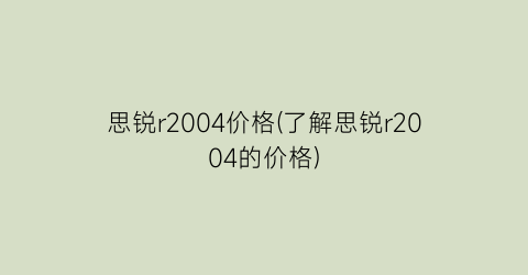思锐r2004价格(了解思锐r2004的价格)