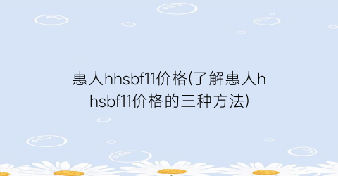 惠人hhsbf11价格(了解惠人hhsbf11价格的三种方法)