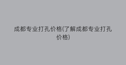成都专业打孔价格(了解成都专业打孔价格)