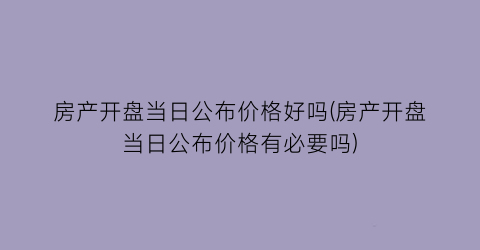 房产开盘当日公布价格好吗(房产开盘当日公布价格有必要吗)