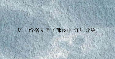 房子价格卖低了郁闷(附详细介绍)