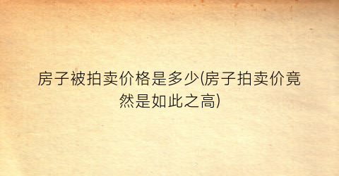 “房子被拍卖价格是多少(房子拍卖价竟然是如此之高)