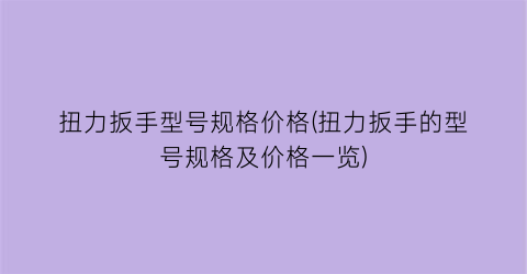 “扭力扳手型号规格价格(扭力扳手的型号规格及价格一览)