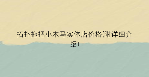 “拓扑拖把小木马实体店价格(附详细介绍)