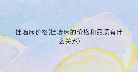 挂墙床价格(挂墙床的价格和品质有什么关系)
