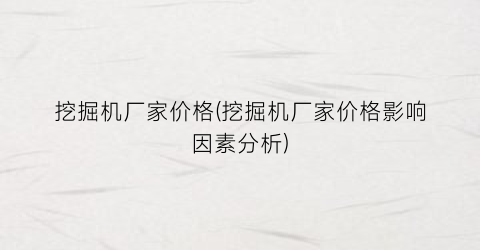 挖掘机厂家价格(挖掘机厂家价格影响因素分析)