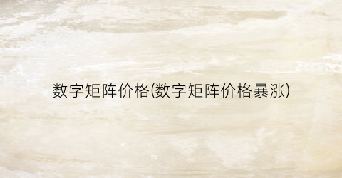 “数字矩阵价格(数字矩阵价格暴涨)