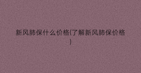 新风肺保什么价格(了解新风肺保价格)
