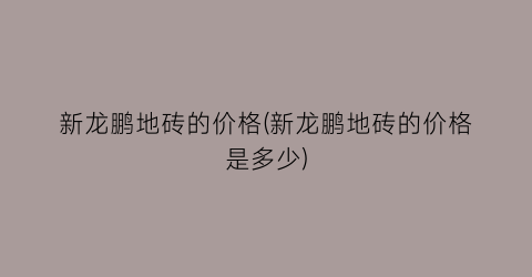 新龙鹏地砖的价格(新龙鹏地砖的价格是多少)