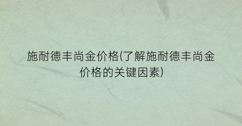 施耐德丰尚金价格(了解施耐德丰尚金价格的关键因素)