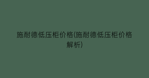 施耐德低压柜价格(施耐德低压柜价格解析)