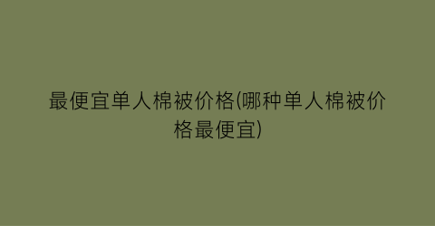 “最便宜单人棉被价格(哪种单人棉被价格最便宜)