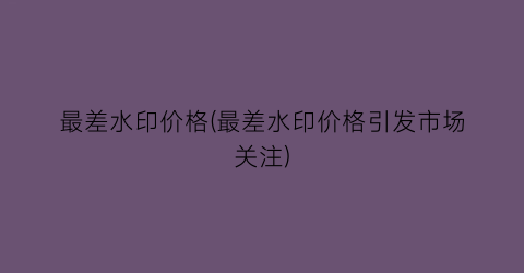 最差水印价格(最差水印价格引发市场关注)