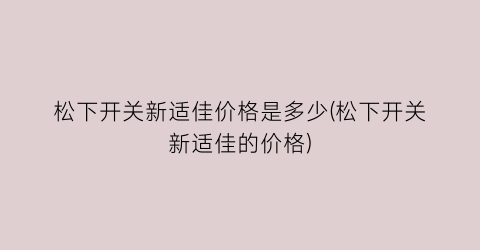 松下开关新适佳价格是多少(松下开关新适佳的价格)