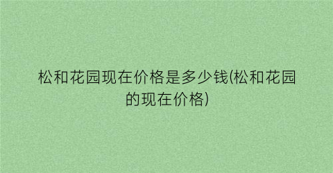 松和花园现在价格是多少钱(松和花园的现在价格)
