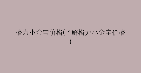 “格力小金宝价格(了解格力小金宝价格)
