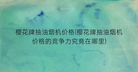 樱花牌抽油烟机价格(樱花牌抽油烟机价格的竞争力究竟在哪里)