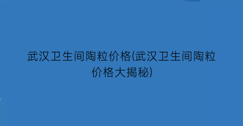 武汉卫生间陶粒价格(武汉卫生间陶粒价格大揭秘)