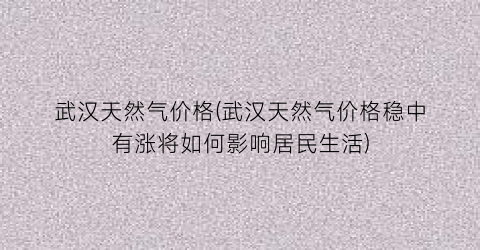 武汉天然气价格(武汉天然气价格稳中有涨将如何影响居民生活)