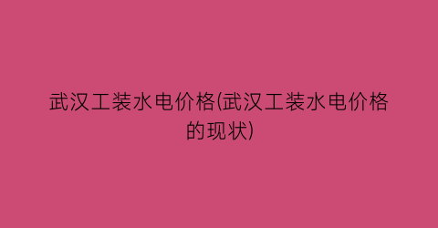武汉工装水电价格(武汉工装水电价格的现状)