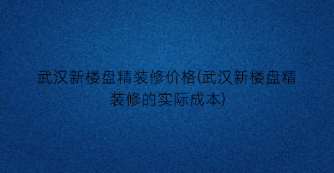 武汉新楼盘精装修价格(武汉新楼盘精装修的实际成本)