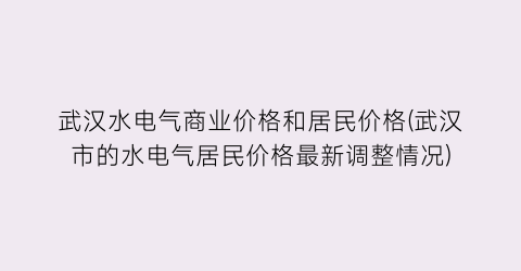 武汉水电气商业价格和居民价格(武汉市的水电气居民价格最新调整情况)
