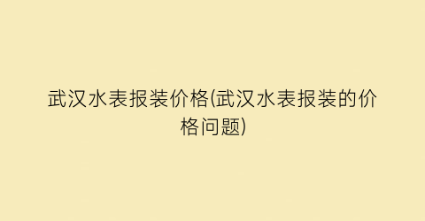武汉水表报装价格(武汉水表报装的价格问题)