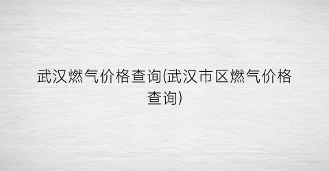武汉燃气价格查询(武汉市区燃气价格查询)