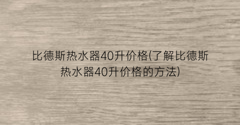 比德斯热水器40升价格(了解比德斯热水器40升价格的方法)