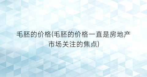 毛胚的价格(毛胚的价格一直是房地产市场关注的焦点)