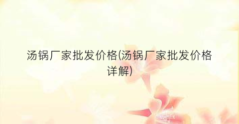 汤锅厂家批发价格(汤锅厂家批发价格详解)