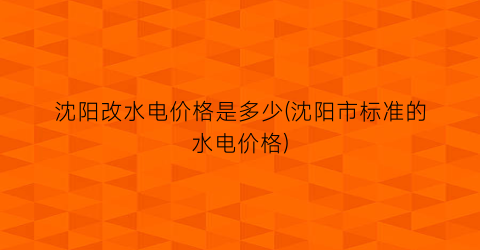 沈阳改水电价格是多少(沈阳市标准的水电价格)