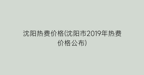沈阳热费价格(沈阳市2019年热费价格公布)