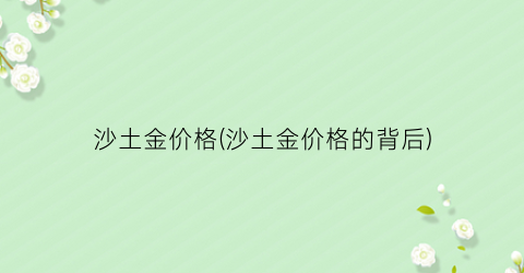 沙土金价格(沙土金价格的背后)