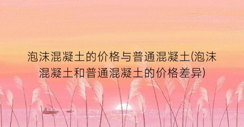 泡沫混凝土的价格与普通混凝土(泡沫混凝土和普通混凝土的价格差异)