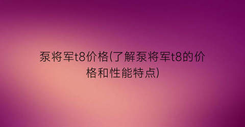 泵将军t8价格(了解泵将军t8的价格和性能特点)
