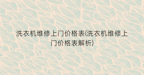 洗衣机维修上门价格表(洗衣机维修上门价格表解析)