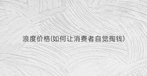 浪度价格(如何让消费者自觉掏钱)