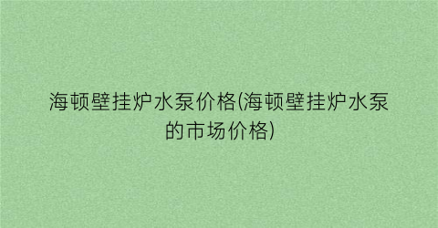 海顿壁挂炉水泵价格(海顿壁挂炉水泵的市场价格)