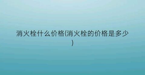 消火栓什么价格(消火栓的价格是多少)