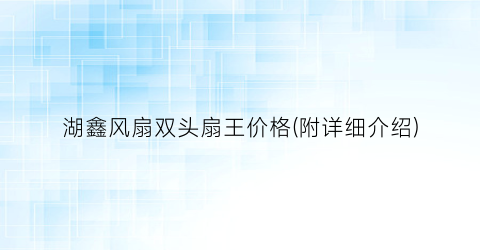 湖鑫风扇双头扇王价格(附详细介绍)