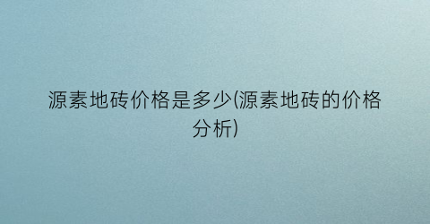 源素地砖价格是多少(源素地砖的价格分析)
