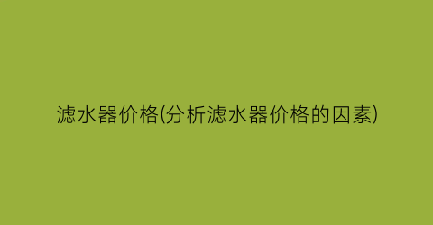 滤水器价格(分析滤水器价格的因素)